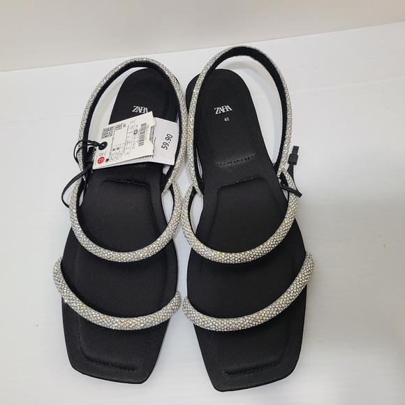 ZARA FLAT SANDALS WITH RHINESTONES BLACK SIZE 10 | 1613/110 - Picture 9 of 10